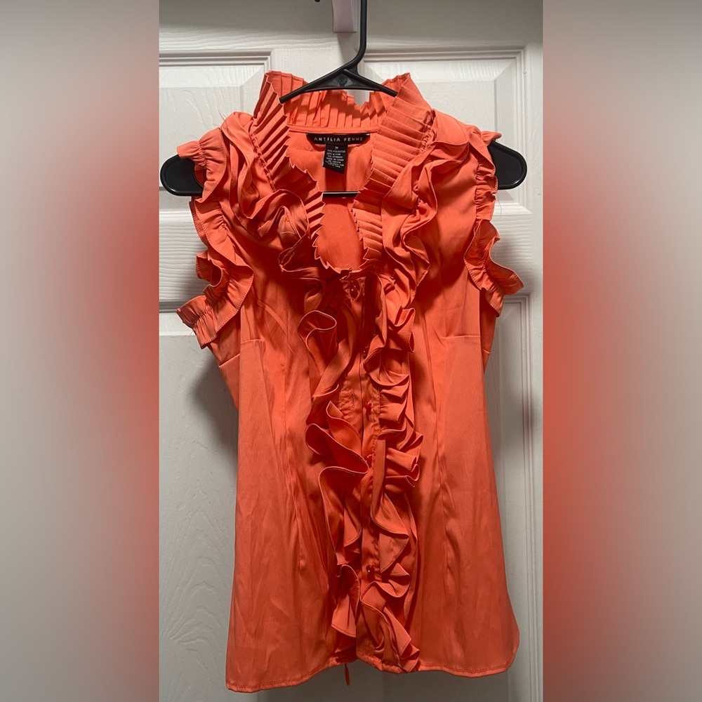 Antilia Femme Vibrant Orange Ruffled Blouse